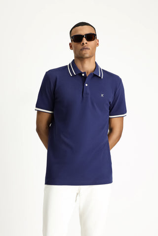  Orta Lacivert Polo Yaka Slim Fit Dar Kesim Desenli Nakışlı Pamuk Tişört