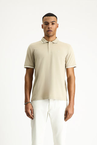  Açık Bej Polo Yaka Slim Fit Dar Kesim Desenli Nakışlı Pamuk Tişört