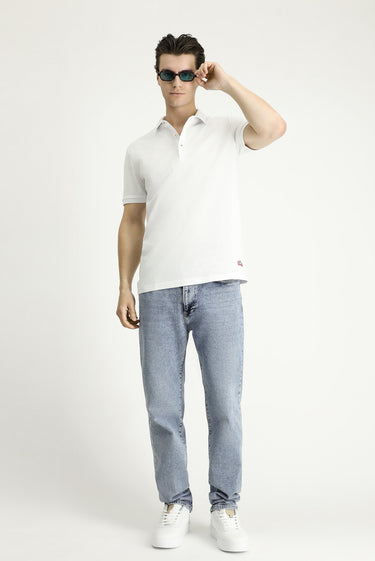  Beyaz Slim Fit Dar Kesim Edirne Kırmızısı Desenli Pamuk Polo Yaka Tişört
