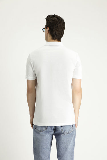 Beyaz Slim Fit Dar Kesim Edirne Kırmızısı Desenli Pamuk Polo Yaka Tişört