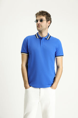  İndigo Polo Yaka Slim Fit Dar Kesim Desenli Pamuk Tişört