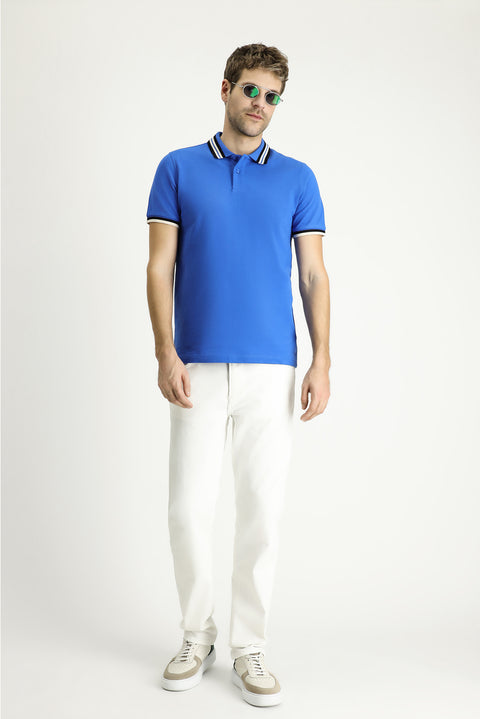 İndigo Polo Yaka Slim Fit Dar Kesim Desenli Pamuk Tişört