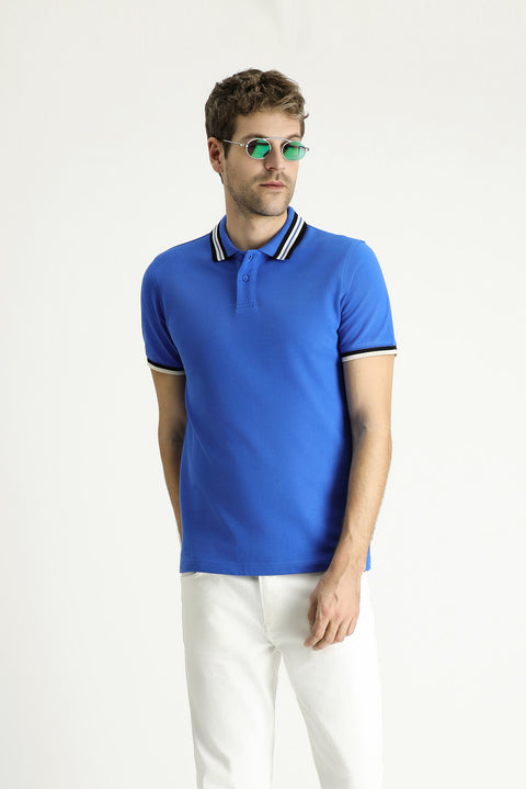 İndigo Polo Yaka Slim Fit Dar Kesim Desenli Pamuk Tişört