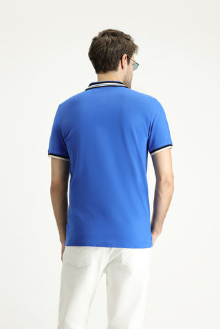  İndigo Polo Yaka Slim Fit Dar Kesim Desenli Pamuk Tişört