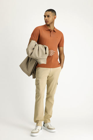  Açık Kahve  Polo Yaka Slim Fit Dar Kesim Nakışlı Pamuk Tişört