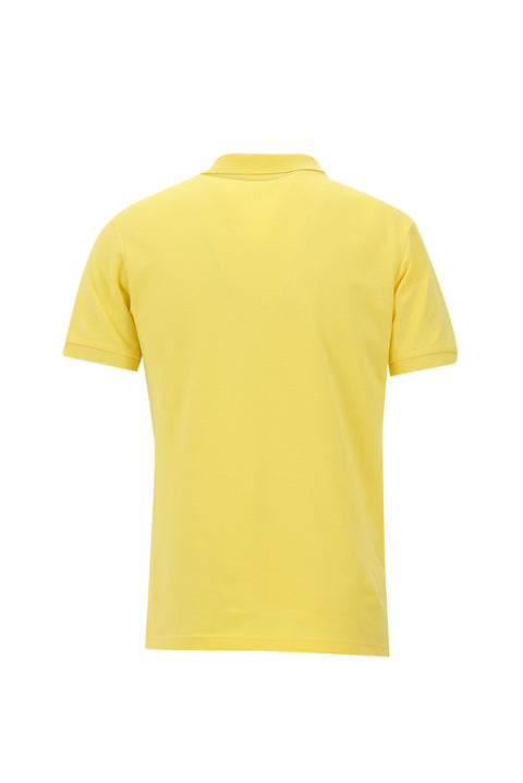 Açık Sarı Polo Yaka Slim Fit Dar Kesim Nakışlı Pamuk Tişört