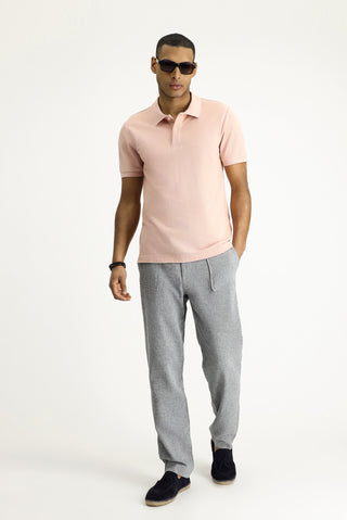  Toz Pembe Polo Yaka Slim Fit Dar Kesim Nakışlı Pamuk Tişört