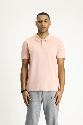 Toz Pembe Polo Yaka Slim Fit Dar Kesim Nakışlı Pamuk Tişört