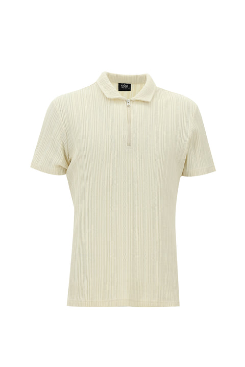 Açık Bej Polo Yaka Slim Fit Tişört