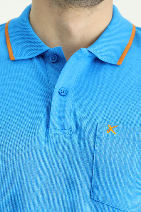 Koyu Mavi  Slim Fit Dar Kesim Desenli Nakışlı Pamuk Polo Yaka Tişört