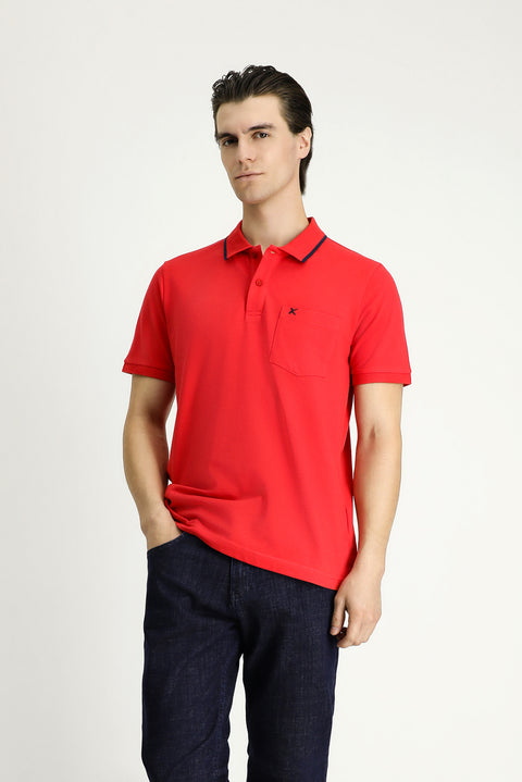 Nar Çiçeği Slim Fit Dar Kesim Desenli Nakışlı Pamuk Polo Yaka Tişört