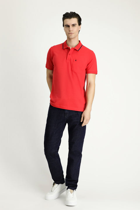 Nar Çiçeği Slim Fit Dar Kesim Desenli Nakışlı Pamuk Polo Yaka Tişört