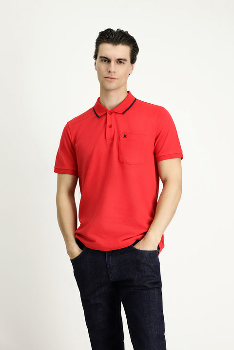 Nar Çiçeği Slim Fit Dar Kesim Desenli Nakışlı Pamuk Polo Yaka Tişört