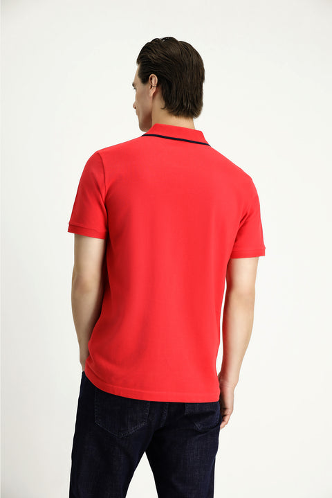 Nar Çiçeği Slim Fit Dar Kesim Desenli Nakışlı Pamuk Polo Yaka Tişört