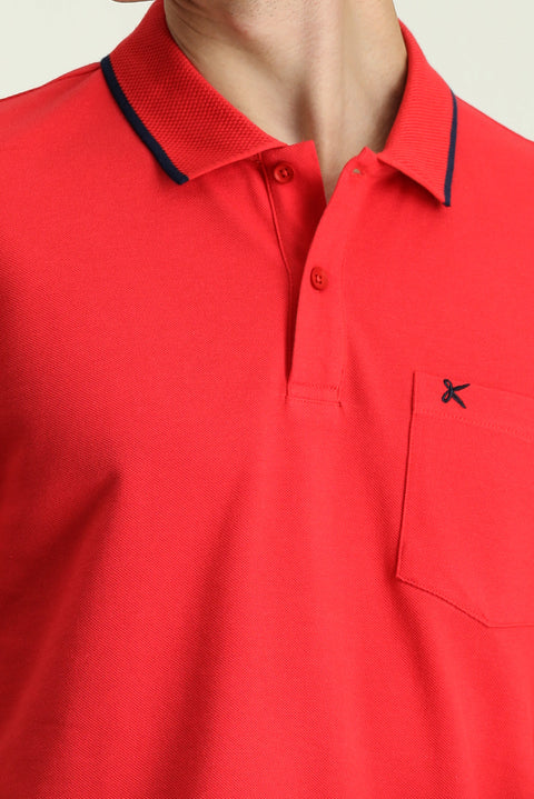 Nar Çiçeği Slim Fit Dar Kesim Desenli Nakışlı Pamuk Polo Yaka Tişört