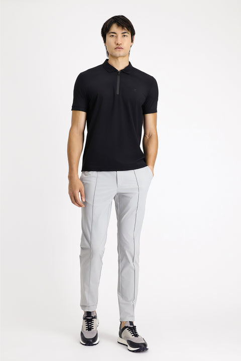 Siyah Techno-Line Polo Yaka Slim Fit Dar Kesim Fermuarlı Likralı Tişört
