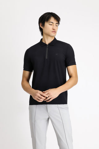  Siyah Techno-Line Polo Yaka Slim Fit Dar Kesim Fermuarlı Likralı Tişört