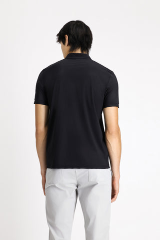  Siyah Techno-Line Polo Yaka Slim Fit Dar Kesim Fermuarlı Likralı Tişört