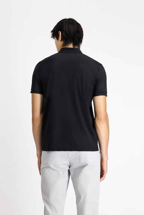 Siyah Techno-Line Polo Yaka Slim Fit Dar Kesim Fermuarlı Likralı Tişört