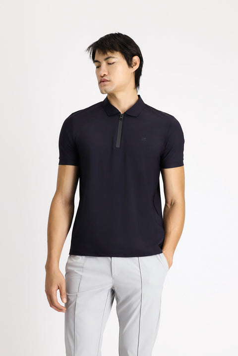 Koyu Lacivert Techno-Line Polo Yaka Slim Fit Dar Kesim Fermuarlı Likralı Tişört