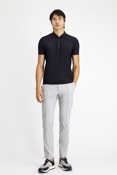 Koyu Lacivert Techno-Line Polo Yaka Slim Fit Dar Kesim Fermuarlı Likralı Tişört