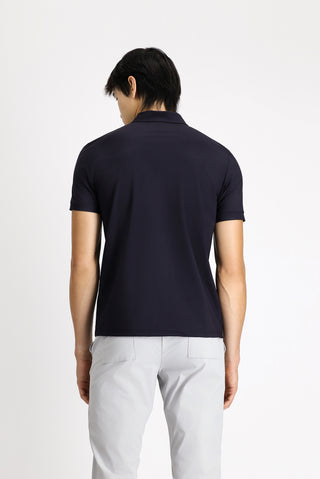  Koyu Lacivert Techno-Line Polo Yaka Slim Fit Dar Kesim Fermuarlı Likralı Tişört