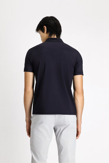 Koyu Lacivert Techno-Line Polo Yaka Slim Fit Dar Kesim Fermuarlı Likralı Tişört