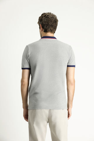  Orta Gri Melanj Slim Fit Dar Kesim Pamuk Polo Yaka Tişört