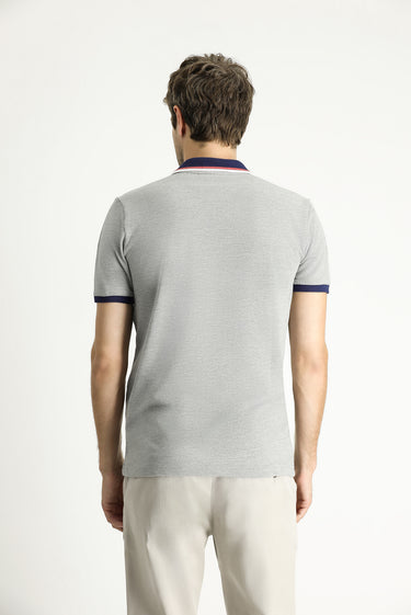 Orta Gri Melanj Polo Yaka Slim Fit Tişört