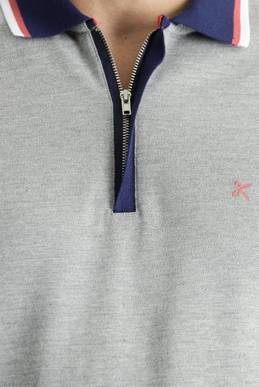 Orta Gri Melanj Polo Yaka Slim Fit Tişört