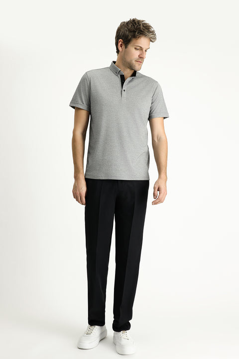 Siyah Polo Yaka Slim Fit Dar Kesim Pamuklu Tişört