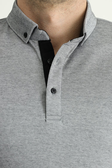 Siyah Polo Yaka Slim Fit Dar Kesim Pamuklu Tişört