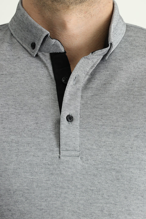 Siyah Polo Yaka Slim Fit Dar Kesim Pamuklu Tişört