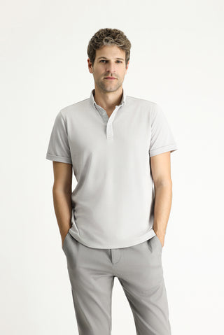  Açık Gri Polo Yaka Slim Fit Dar Kesim Pamuklu Tişört