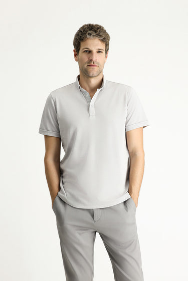 Açık Gri Polo Yaka Slim Fit Dar Kesim Pamuklu Tişört