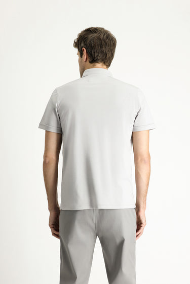 Açık Gri Polo Yaka Slim Fit Dar Kesim Pamuklu Tişört