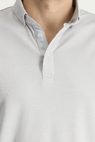 Açık Gri Polo Yaka Slim Fit Dar Kesim Pamuklu Tişört