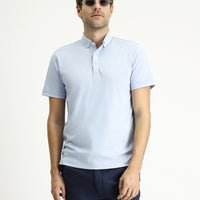 Açık Mavi Polo Yaka Slim Fit Dar Kesim Pamuklu Tişört