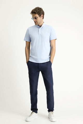  Açık Mavi Polo Yaka Slim Fit Dar Kesim Pamuklu Tişört