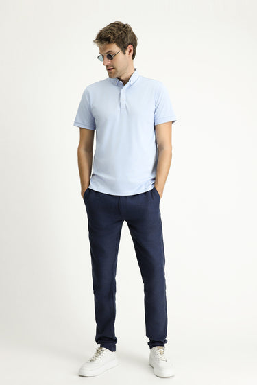  Açık Mavi Polo Yaka Slim Fit Dar Kesim Pamuklu Tişört