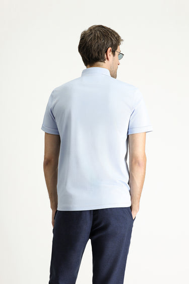  Açık Mavi Polo Yaka Slim Fit Dar Kesim Pamuklu Tişört