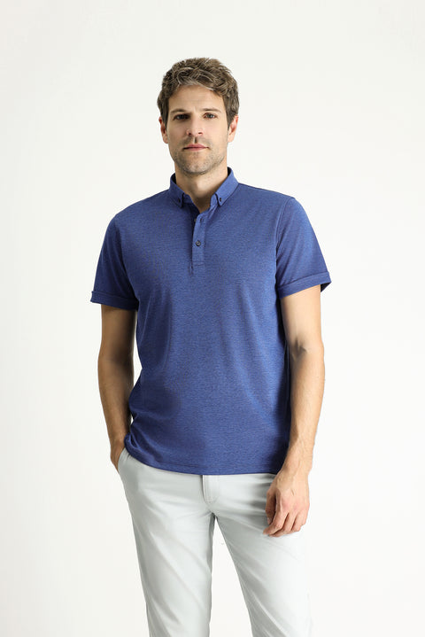 Indigo Polo Collar Slim Fit Narrow Cut Cotton T-shirt