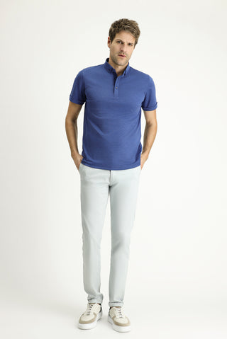  İndigo Polo Yaka Slim Fit Dar Kesim Pamuklu Tişört