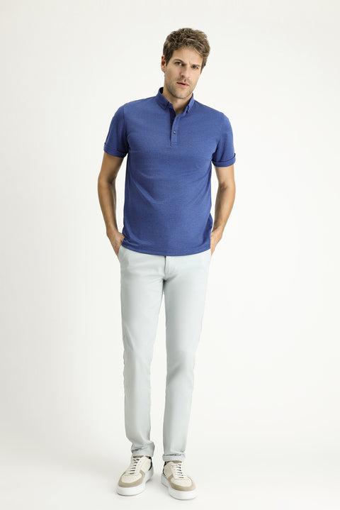 Indigo Polo Collar Slim Fit Narrow Cut Cotton T-shirt