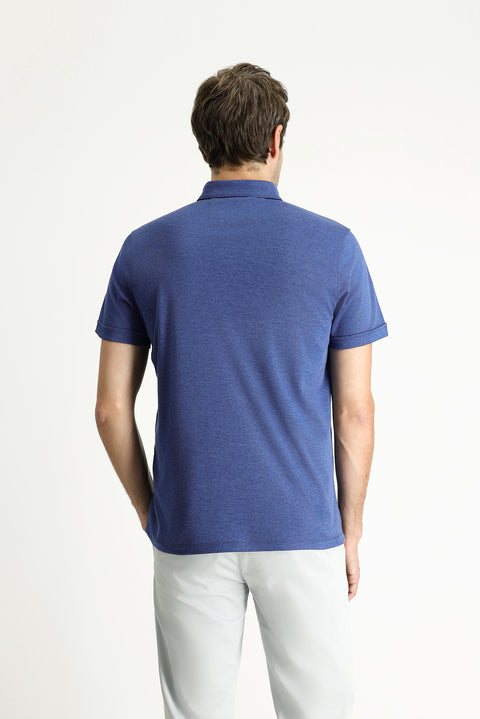 Indigo Polo Collar Slim Fit Narrow Cut Cotton T-shirt