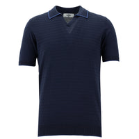 Dark Navy Slim Fit Patterned Cotton Polo Shirt
