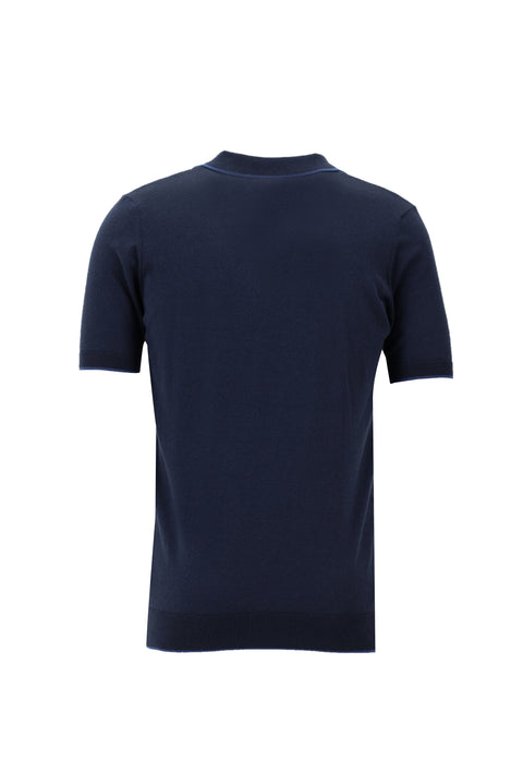 Dark Navy Slim Fit Patterned Cotton Polo Shirt
