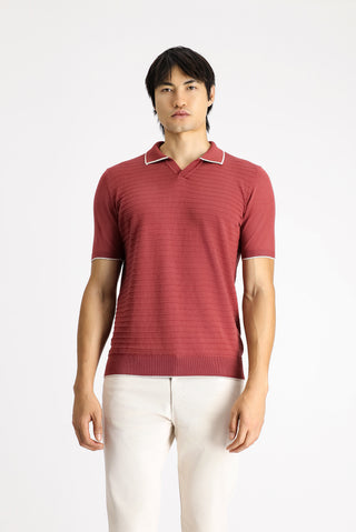  Gül Kurusu Slim Fit Dar Kesim Desenli Pamuklu Polo Yaka Tişört