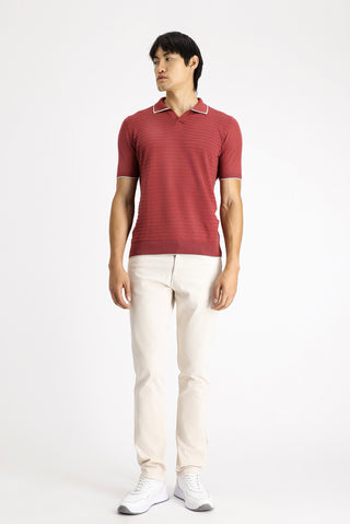  Gül Kurusu Slim Fit Dar Kesim Desenli Pamuklu Polo Yaka Tişört