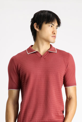  Gül Kurusu Slim Fit Dar Kesim Desenli Pamuklu Polo Yaka Tişört